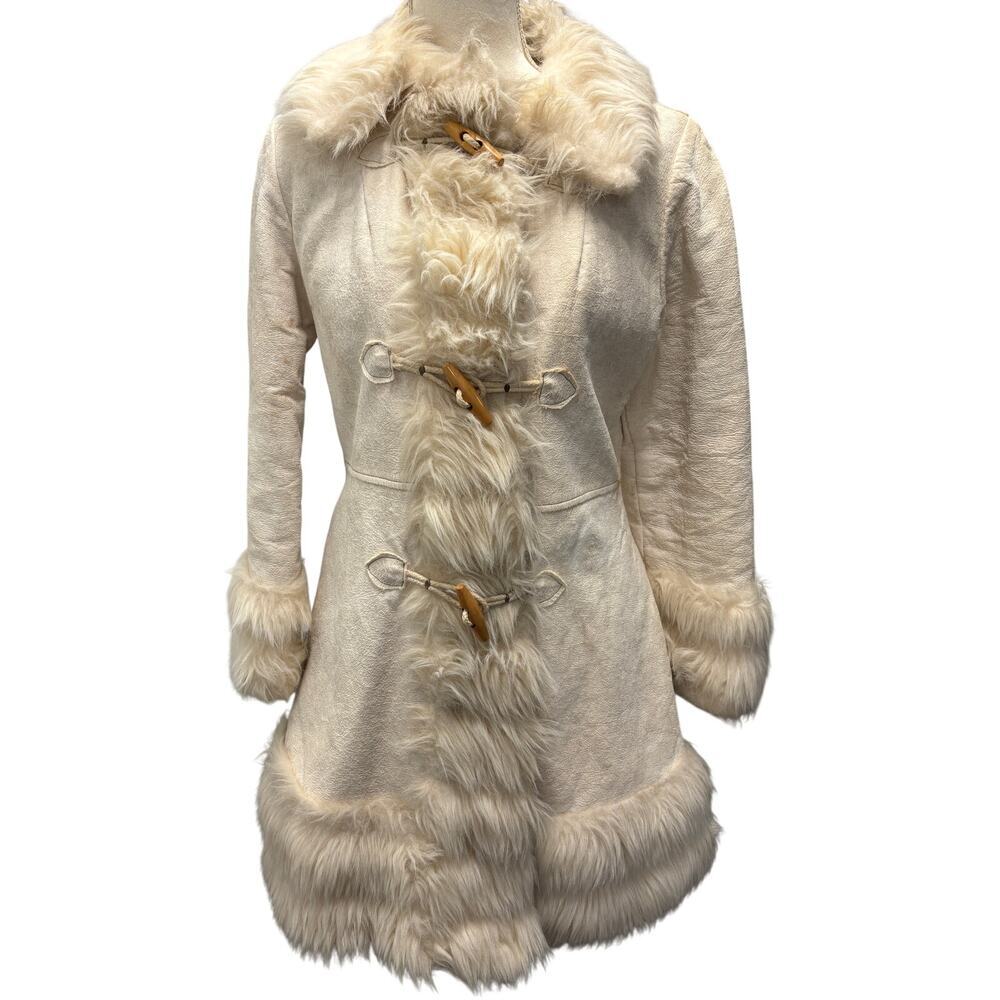Vintage 1970s Ivory Faux Fur Penny Lane Coat Size M